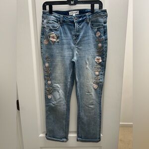 Velvet Heart Light Blue Skinny Jeans with Pink Floral Embroidery